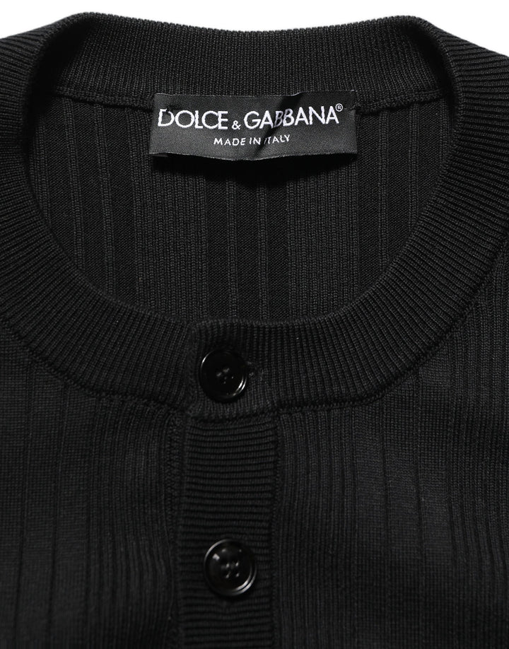 Dolce &amp; Gabbana Black Silk Blend Henley Pullover Men Sweater