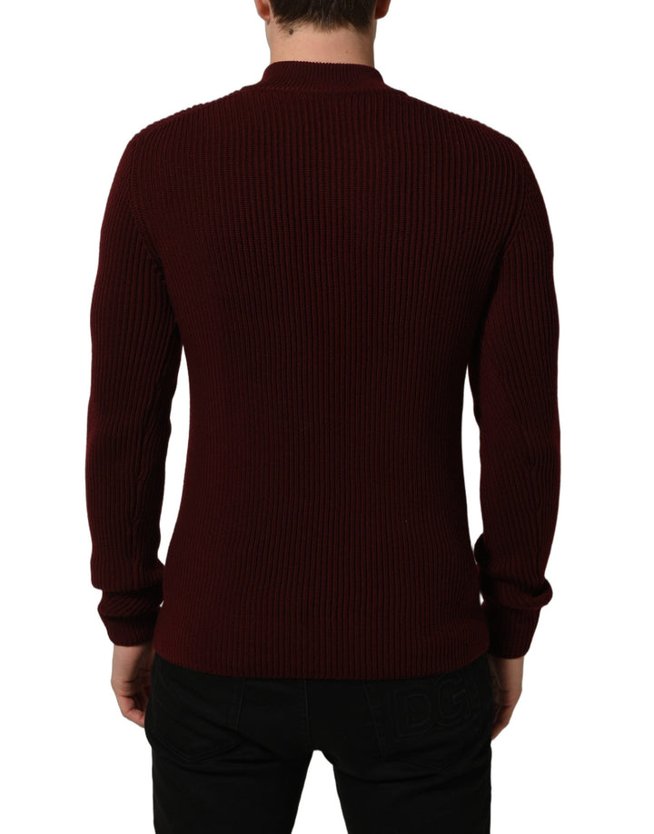 Dolce &amp; Gabbana Burgundy Wool Half Zip Men Pullover Sweater