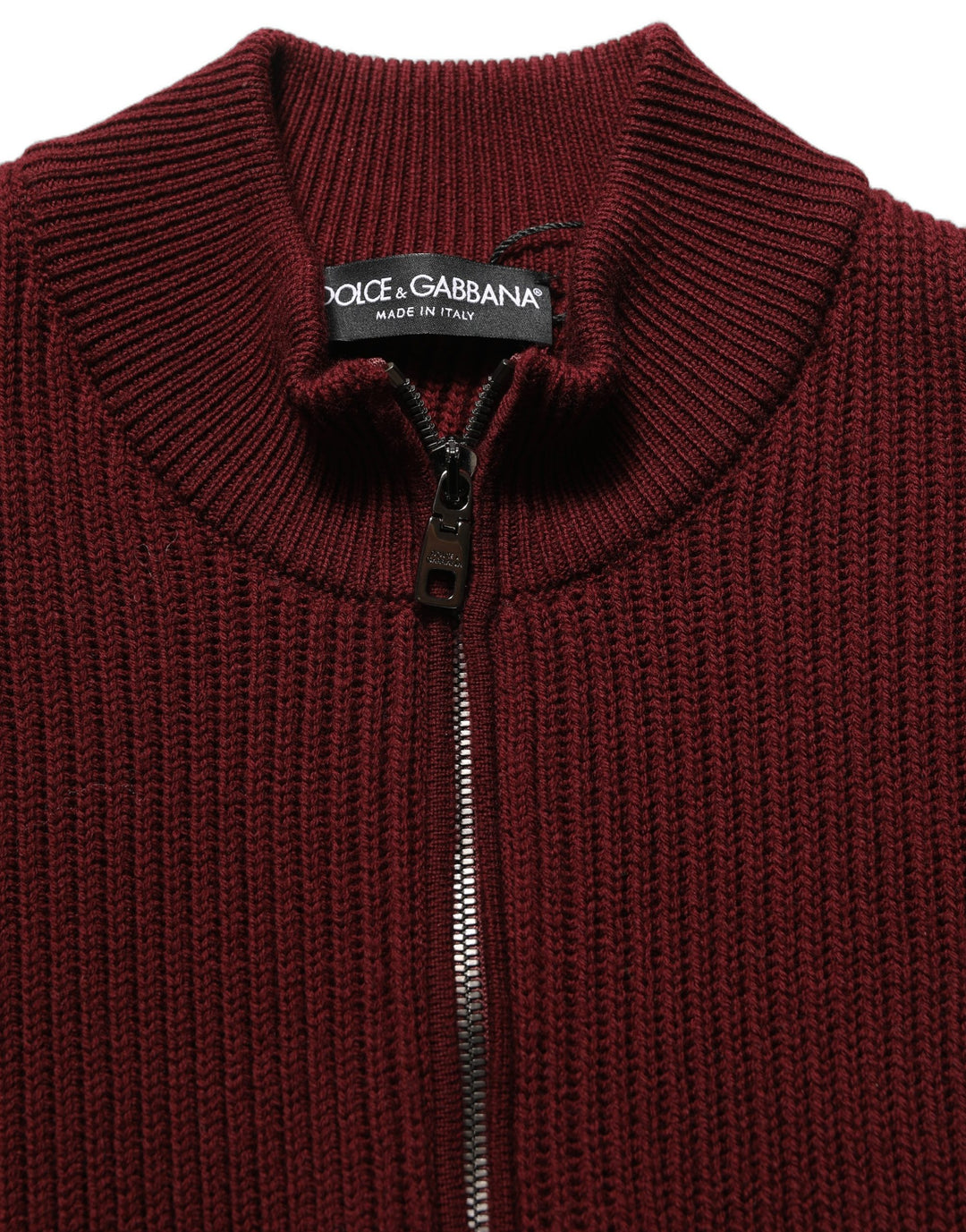 Dolce &amp; Gabbana Burgundy Wool Half Zip Men Pullover Sweater