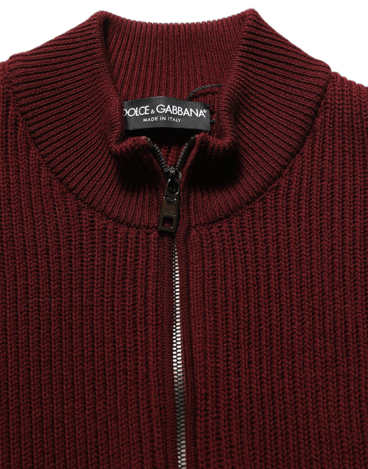 Dolce &amp; Gabbana Burgundy Wool Half Zip Men Pullover Sweater