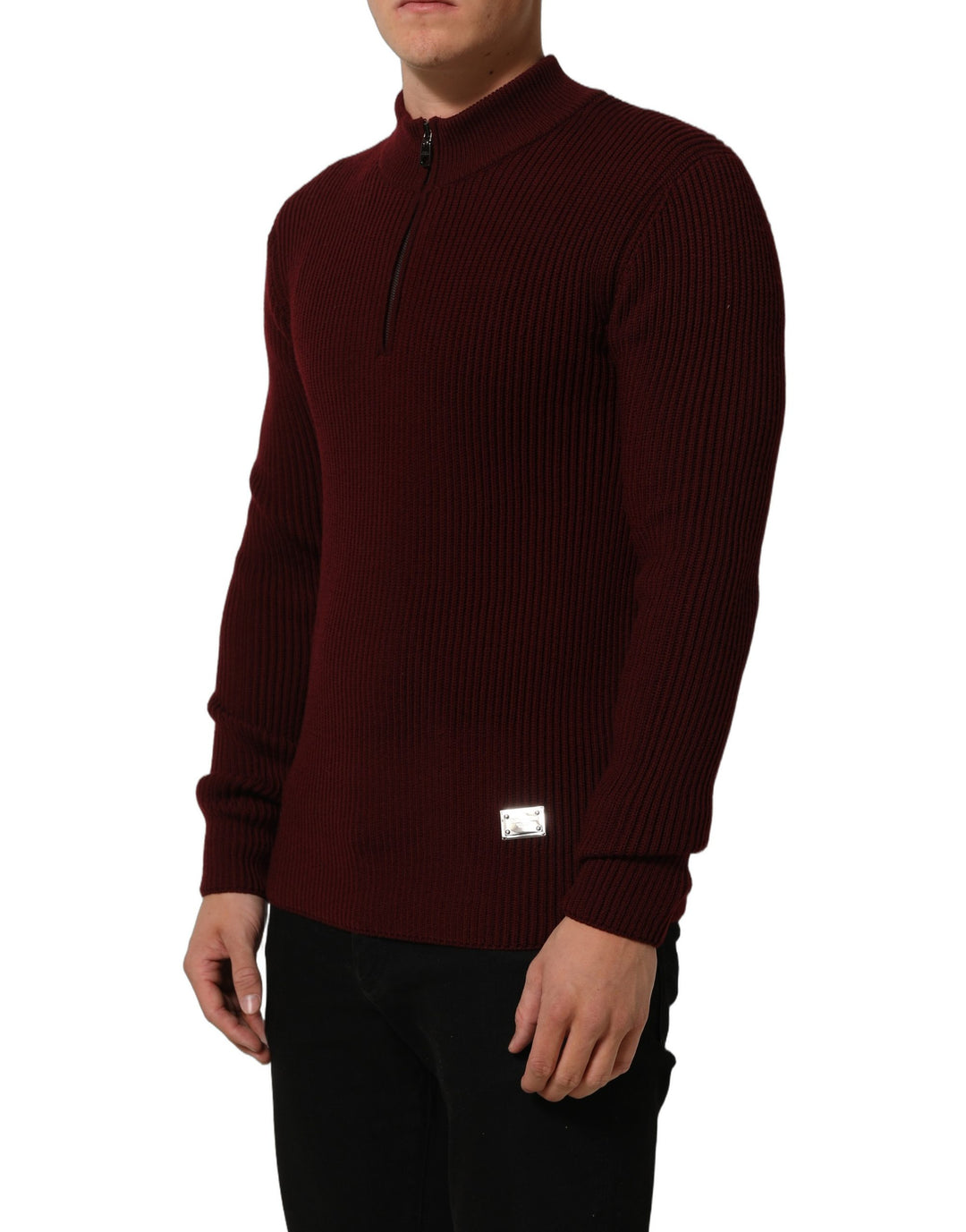Dolce &amp; Gabbana Burgundy Wool Half Zip Men Pullover Sweater