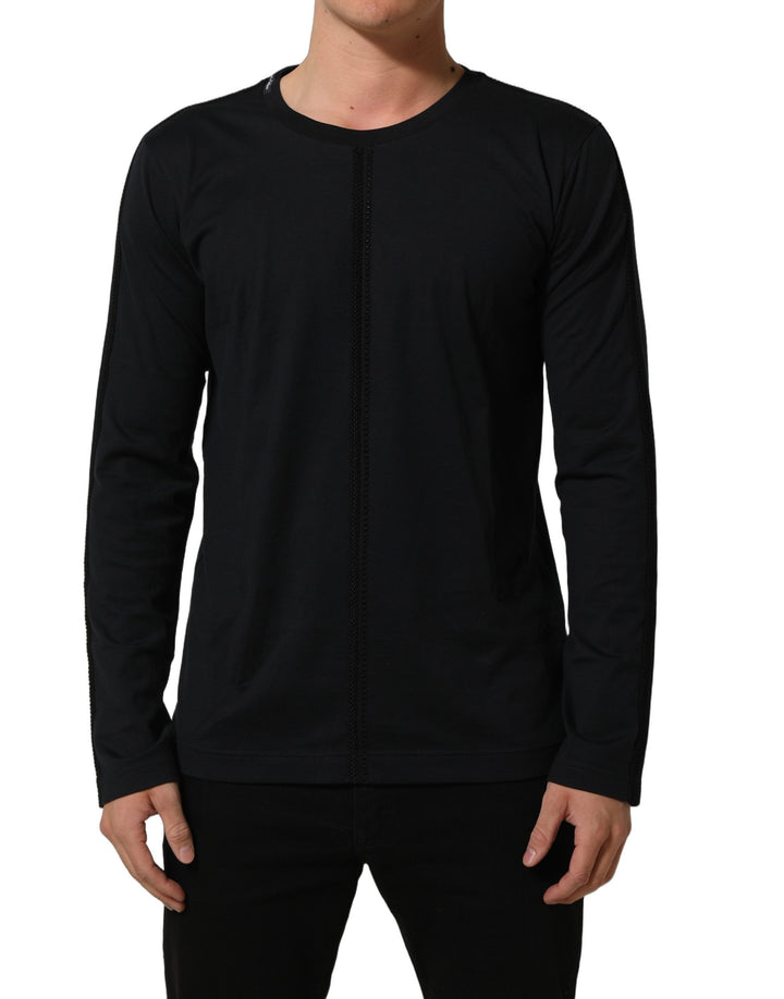Dolce &amp; Gabbana Dark Blue Cotton Round Neck Pullover Sweater