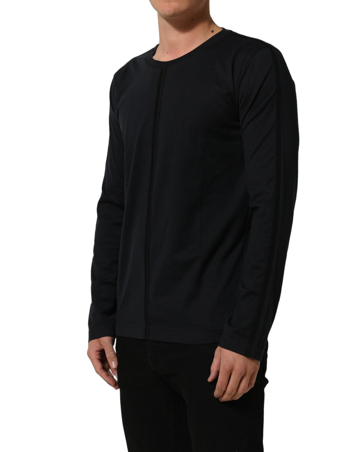 Dolce &amp; Gabbana Dark Blue Cotton Round Neck Pullover Sweater