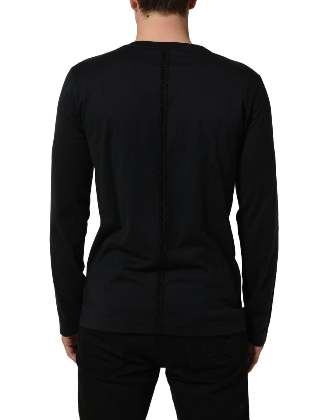 Dolce &amp; Gabbana Dark Blue Cotton Round Neck Pullover Sweater