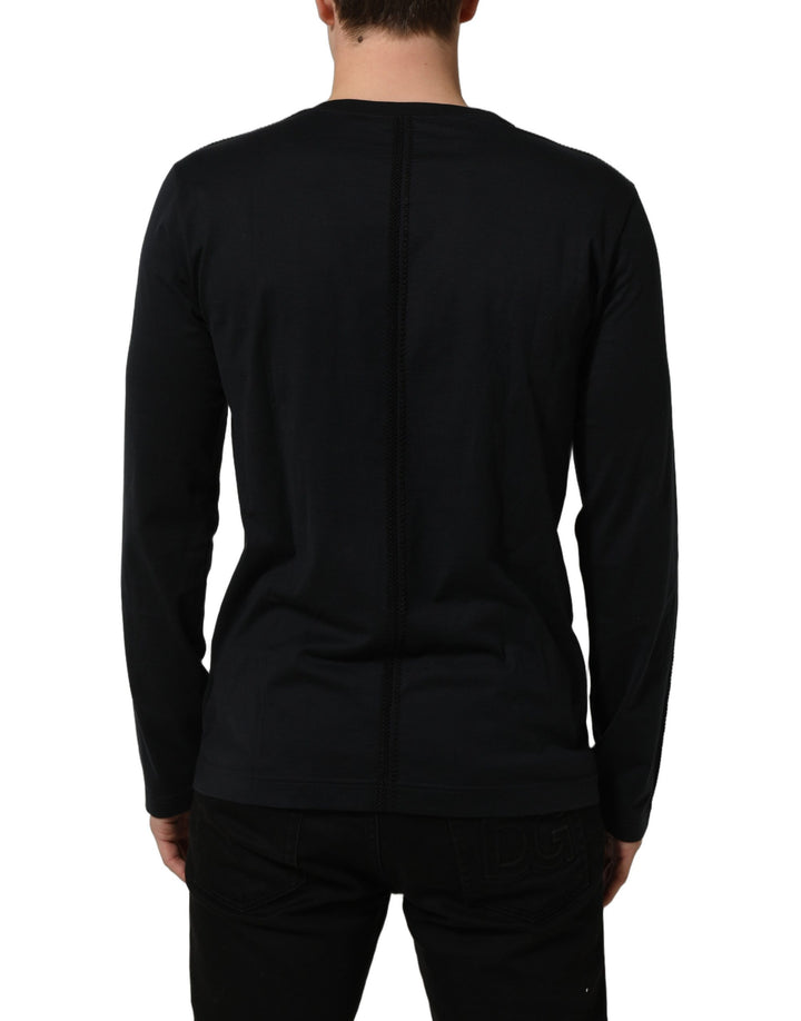 Dolce &amp; Gabbana Dark Blue Cotton Round Neck Pullover Sweater