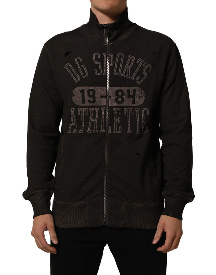 Dolce &amp; Gabbana Brown Logo Print Full Zip Sweatshirt Sweater