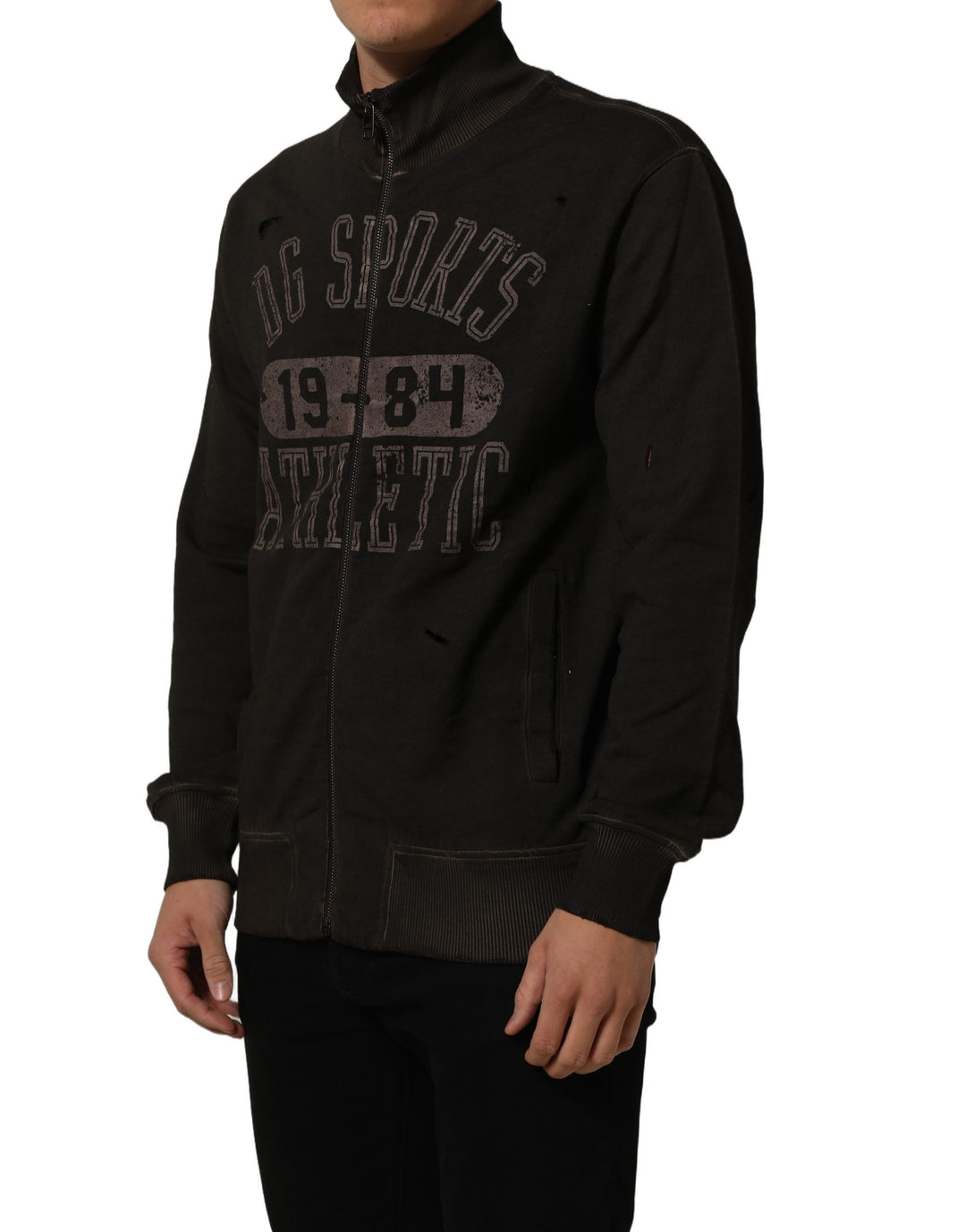 Dolce &amp; Gabbana Brown Logo Print Full Zip Sweatshirt Sweater