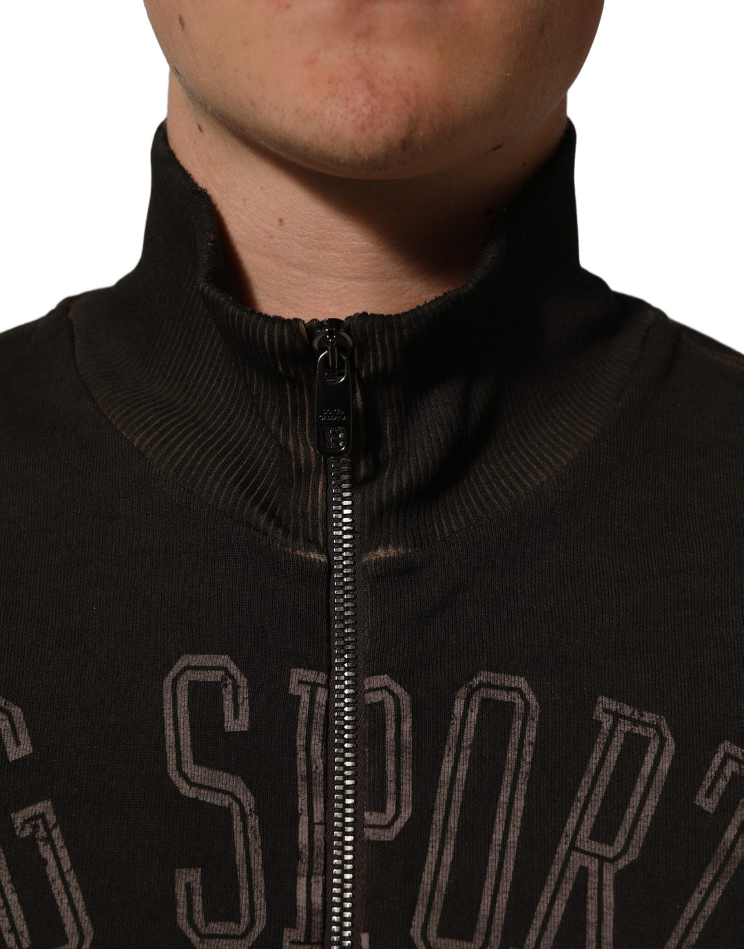 Dolce &amp; Gabbana Brown Logo Print Full Zip Sweatshirt Sweater