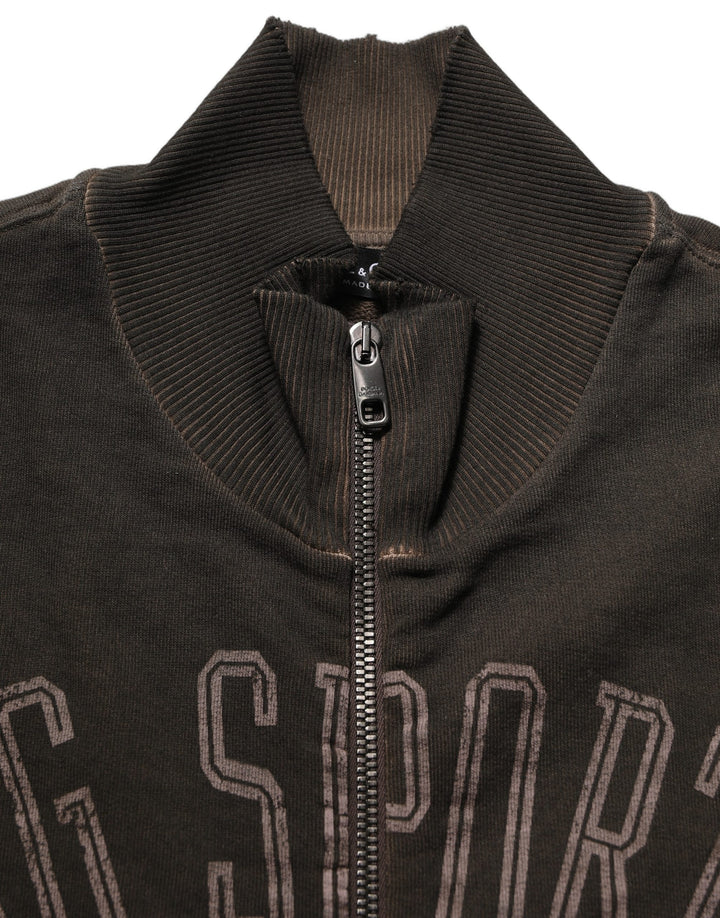 Dolce &amp; Gabbana Brown Logo Print Full Zip Sweatshirt Sweater
