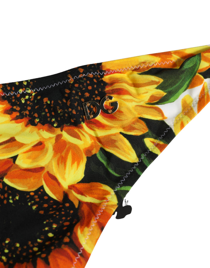 Dolce &amp; Gabbana Yellow Nylon Sunflower Bikini Bottom Swimwear