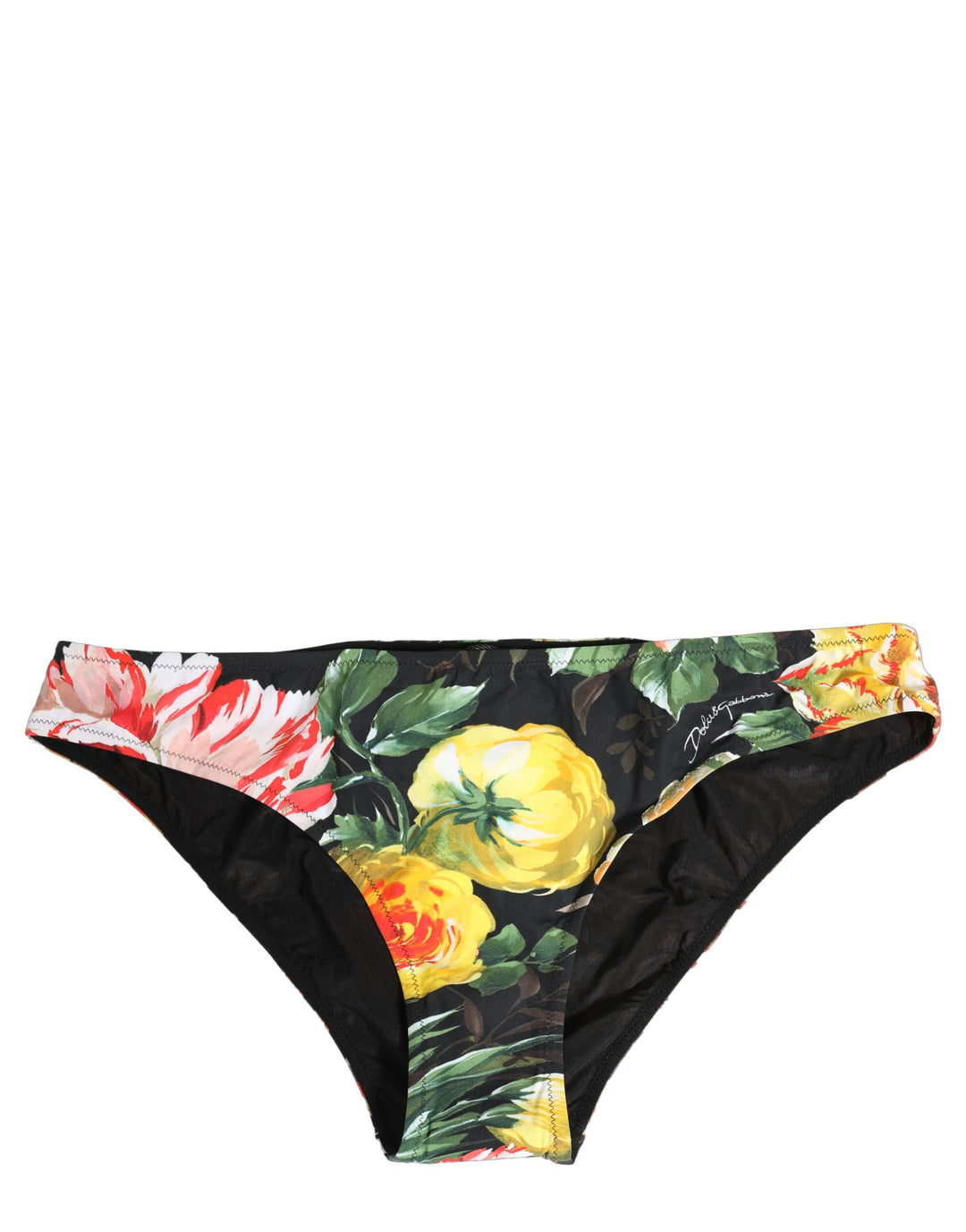 Dolce &amp; Gabbana Black Nylon Floral Print Bikini Bottom Swimwear