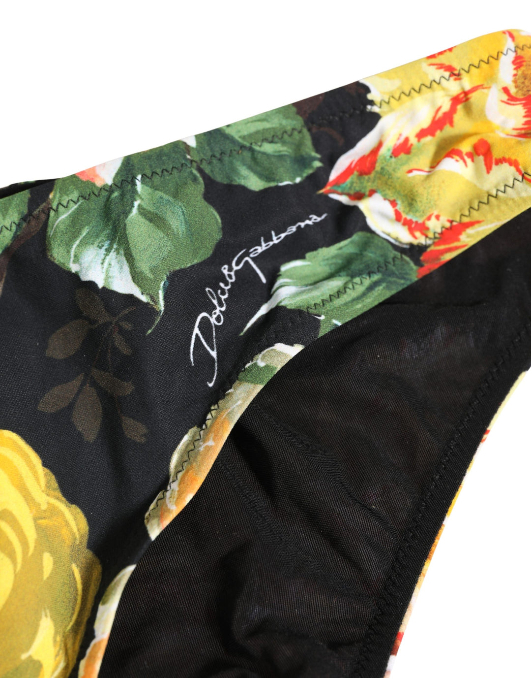 Dolce &amp; Gabbana Black Nylon Floral Print Bikini Bottom Swimwear