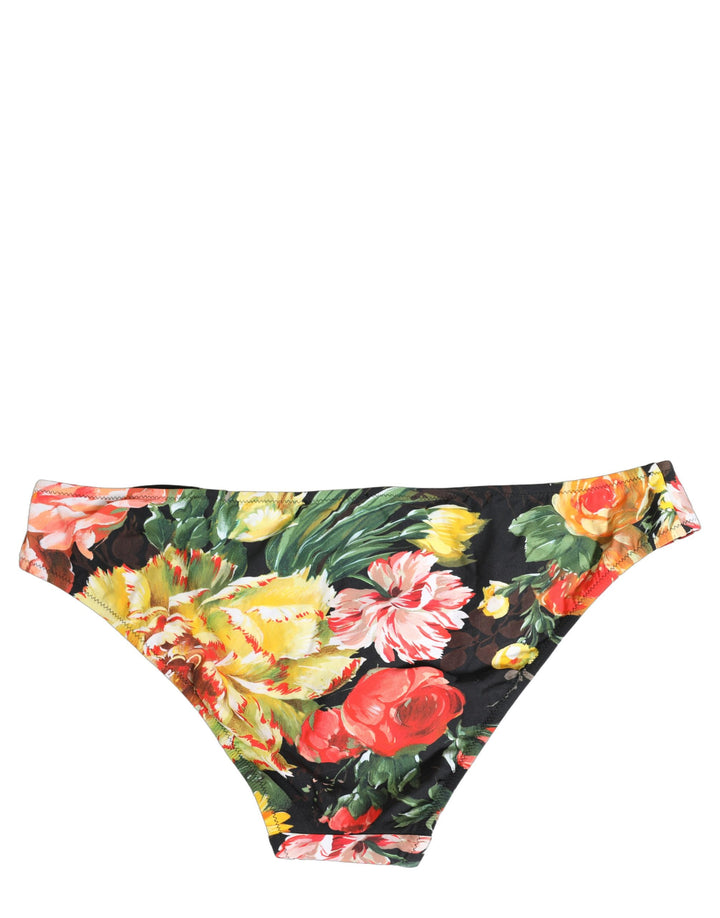 Dolce &amp; Gabbana Black Nylon Floral Print Bikini Bottom Swimwear