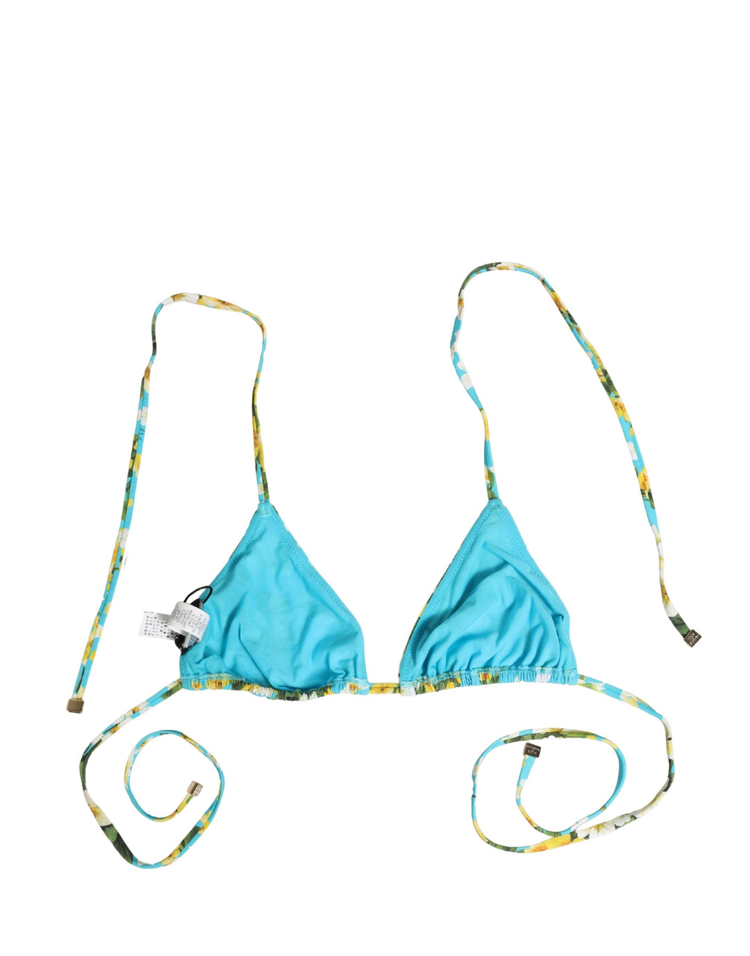 Dolce &amp; Gabbana Blue Floral Print Nylon Halter Bikini Top Swimwear