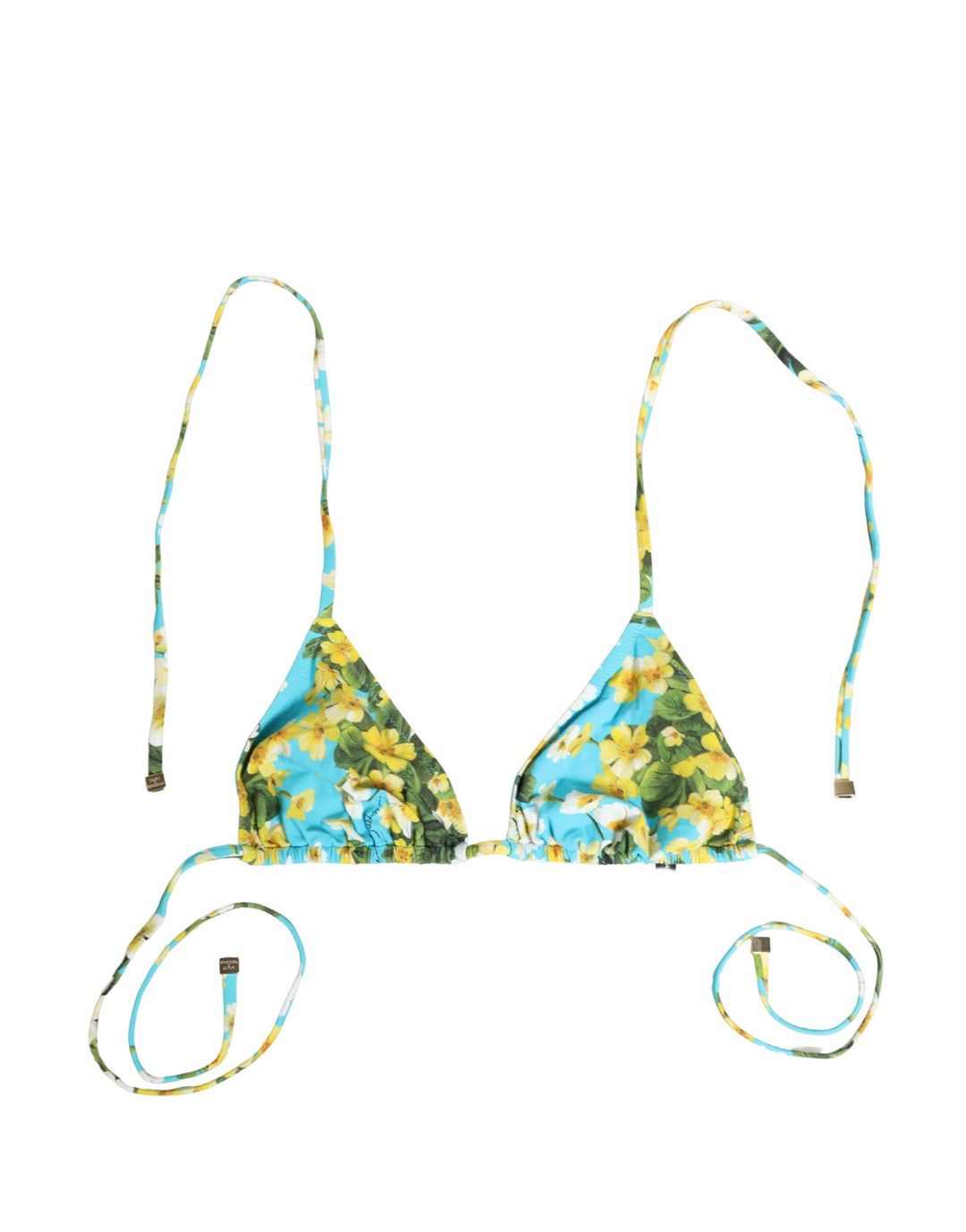 Dolce &amp; Gabbana Blue Floral Print Nylon Halter Bikini Top Swimwear