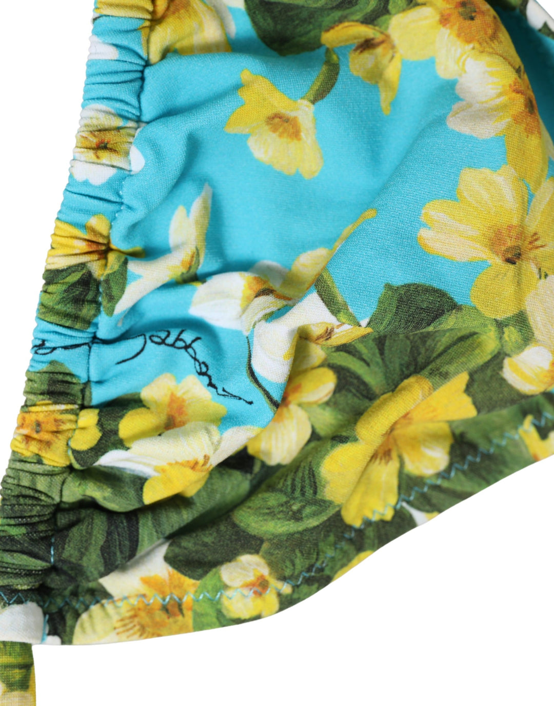 Dolce &amp; Gabbana Blue Floral Print Nylon Halter Bikini Top Swimwear