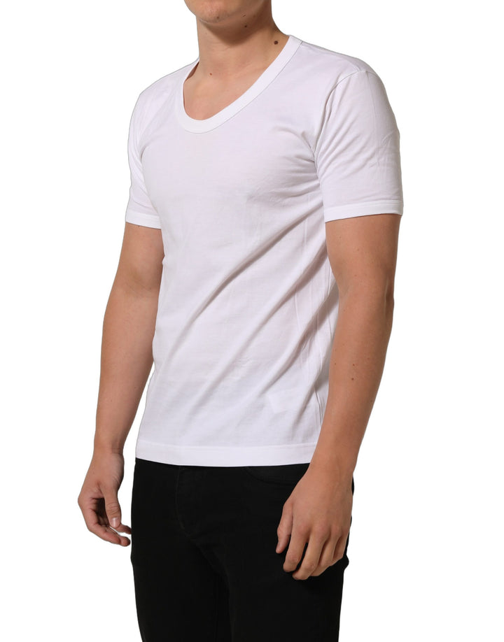 Dolce &amp; Gabbana White Cotton Short Sleeve Round Neck T-shirt
