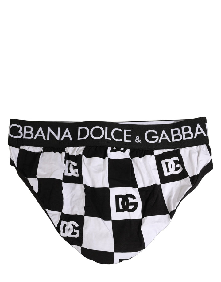 Dolce &amp; Gabbana Black White Logo Checkered Midi Brief Underwear