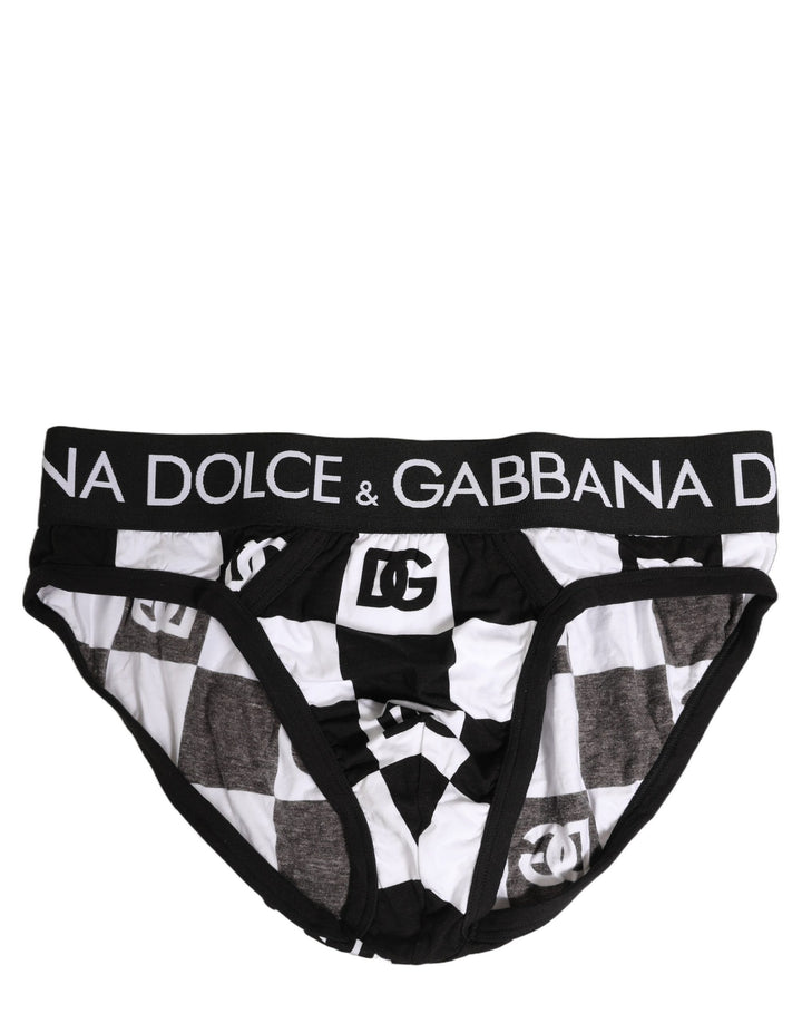 Dolce &amp; Gabbana Black White Logo Checkered Midi Brief Underwear