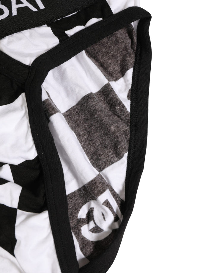 Dolce &amp; Gabbana Black White Logo Checkered Midi Brief Underwear