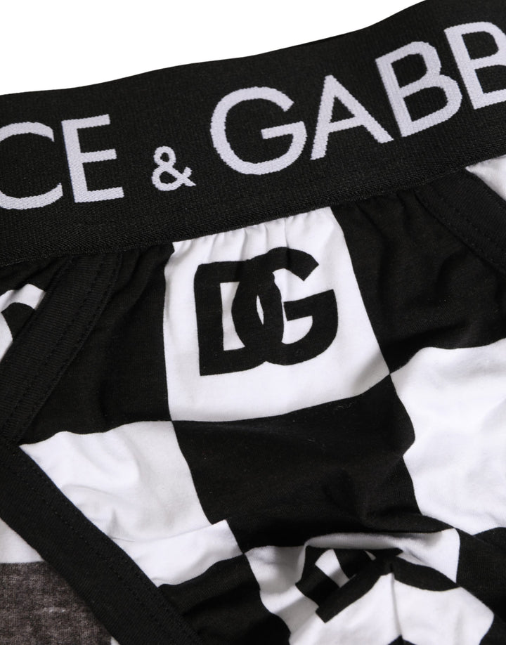 Dolce &amp; Gabbana Black White Logo Checkered Midi Brief Underwear