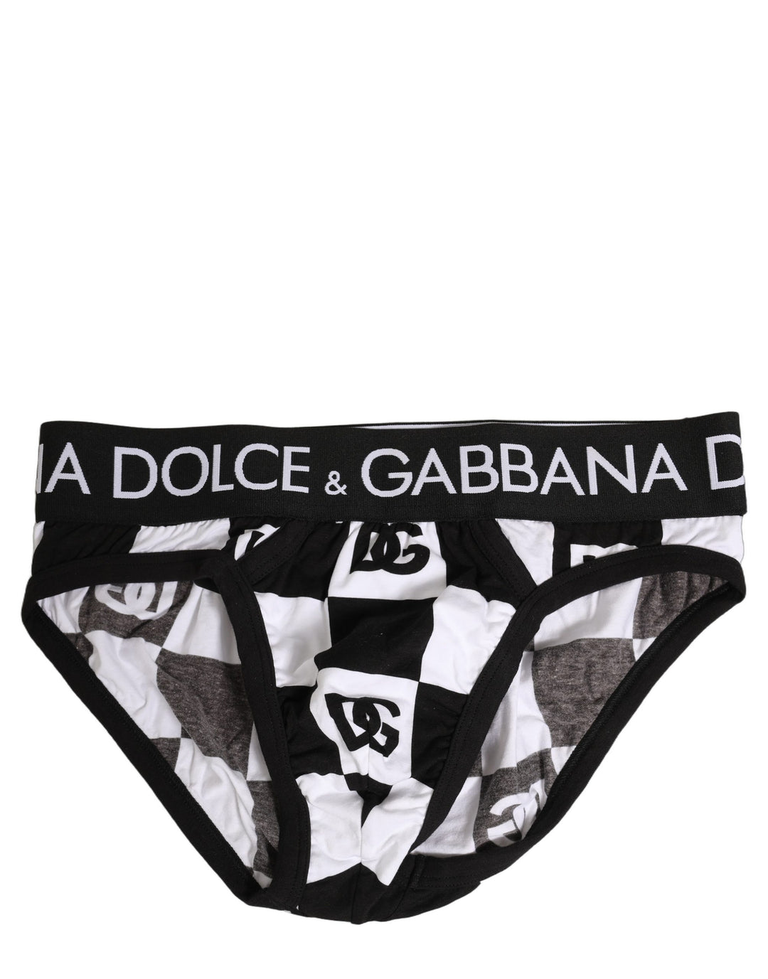 Dolce &amp; Gabbana Black White Logo Checkered Midi Brief Underwear