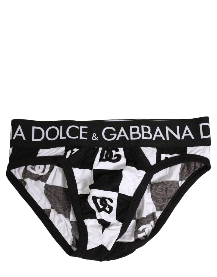 Dolce &amp; Gabbana Black White Logo Checkered Midi Brief Underwear