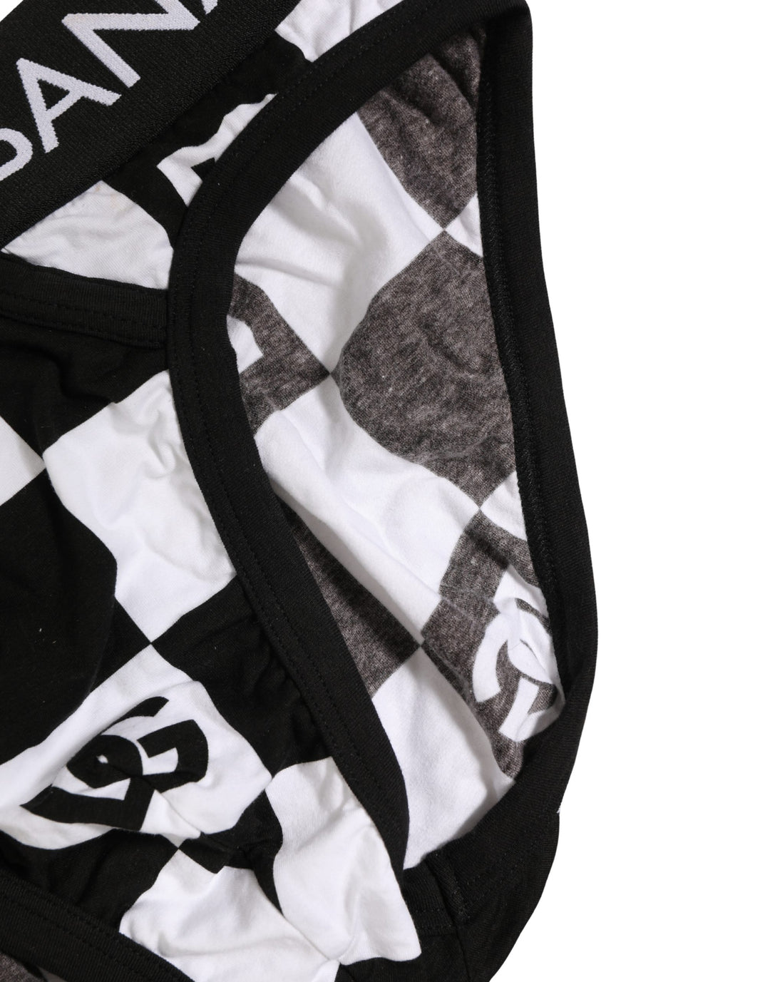 Dolce &amp; Gabbana Black White Logo Checkered Midi Brief Underwear