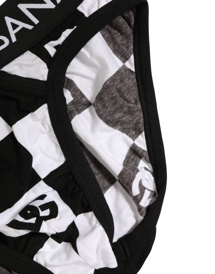 Dolce &amp; Gabbana Black White Logo Checkered Midi Brief Underwear