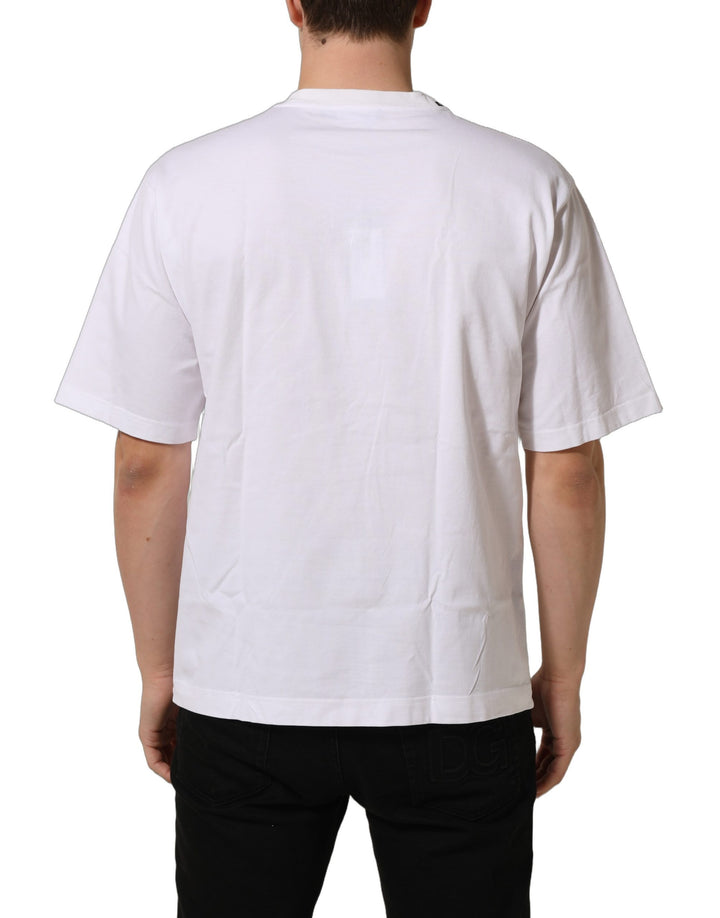 Dolce &amp; Gabbana White Cotton Logo Plaque Crew Neck T-shirt