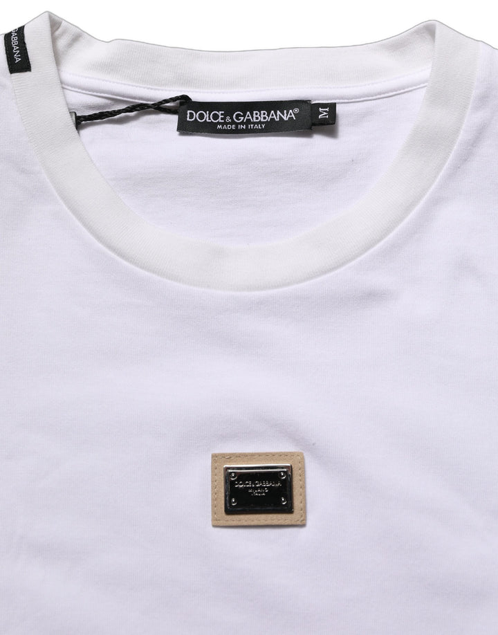 Dolce &amp; Gabbana White Cotton Logo Plaque Crew Neck T-shirt
