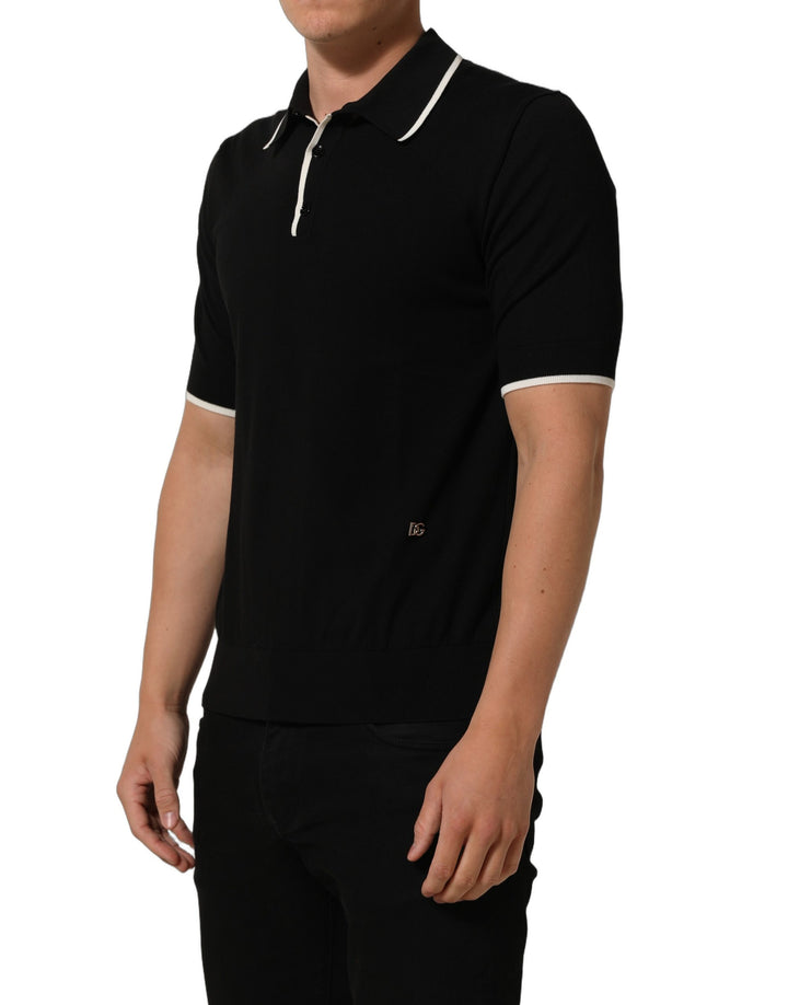 Dolce &amp; Gabbana Black Cotton Collared Short Sleeves Men Polo T-shirt