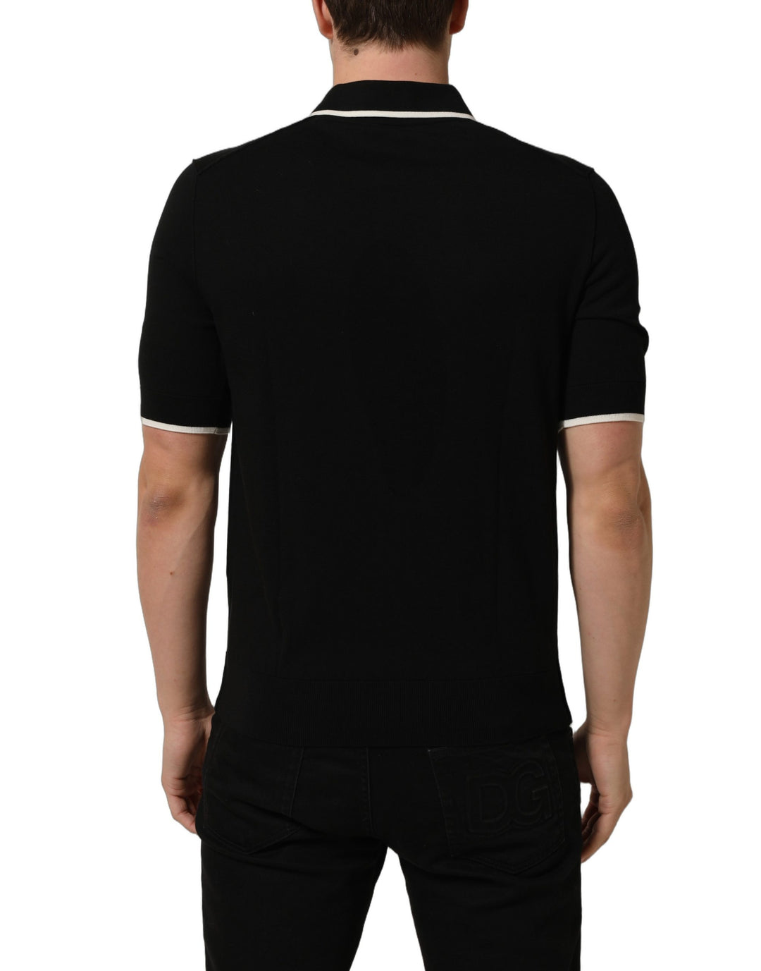 Dolce &amp; Gabbana Black Cotton Collared Short Sleeves Men Polo T-shirt