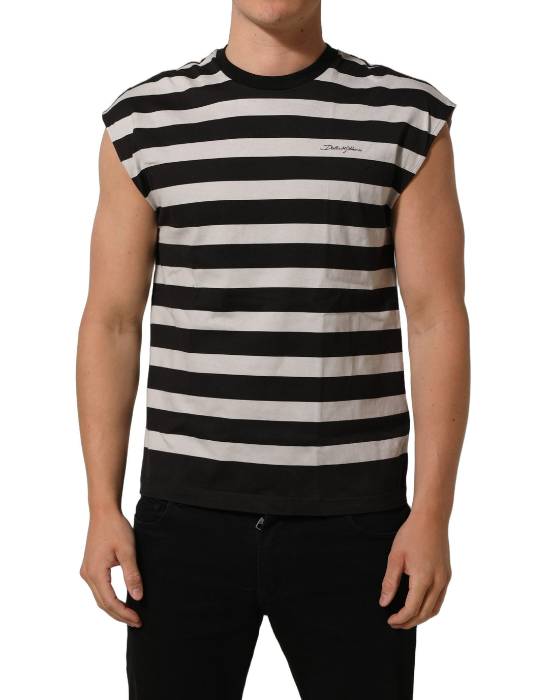 Dolce &amp; Gabbana Black White Stripes Cotton Sleeveless T-shirt