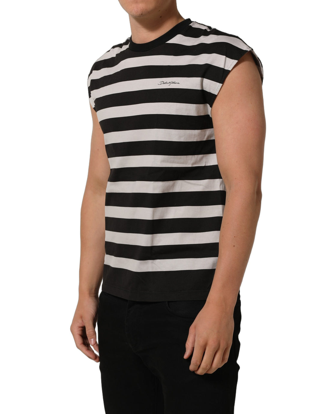 Dolce &amp; Gabbana Black White Stripes Cotton Sleeveless T-shirt