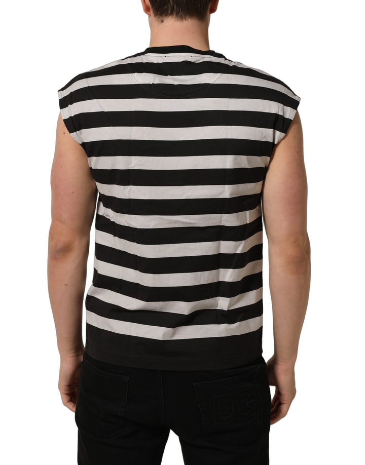 Dolce &amp; Gabbana Black White Stripes Cotton Sleeveless T-shirt