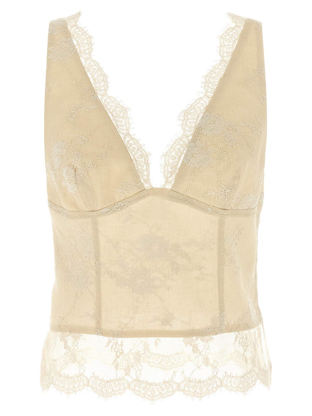 PINKO Beige Linen Tank Tops