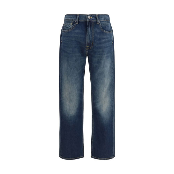7FOR Blue Cotton Straight-Leg Jeans