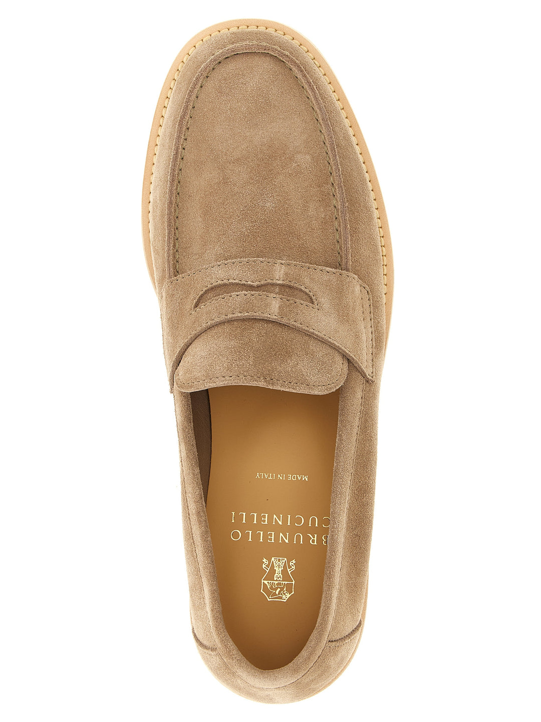 Brunello Cucinelli Beige Calfskin Slip-On Loafers