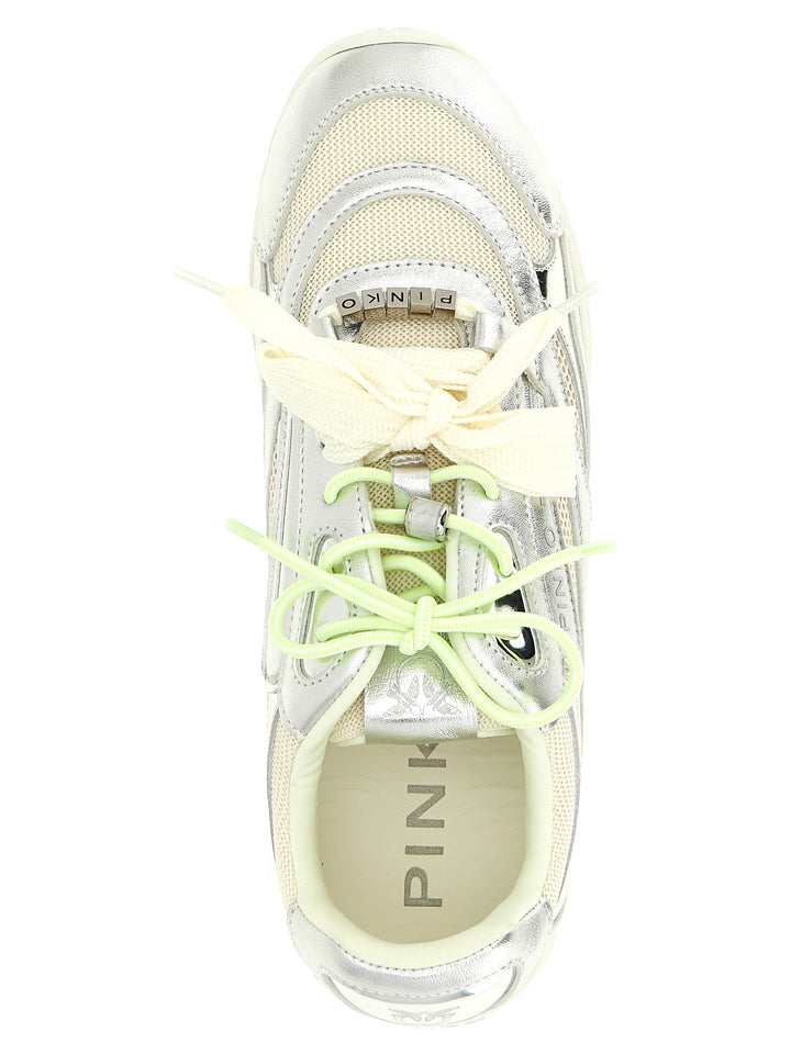 PINKO Silver Leather Athletic Sneakers