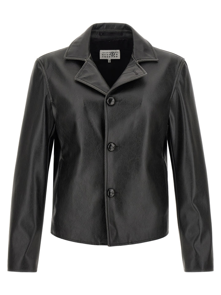 MM6 Maison Margiela Black Polyester Leather Jacket