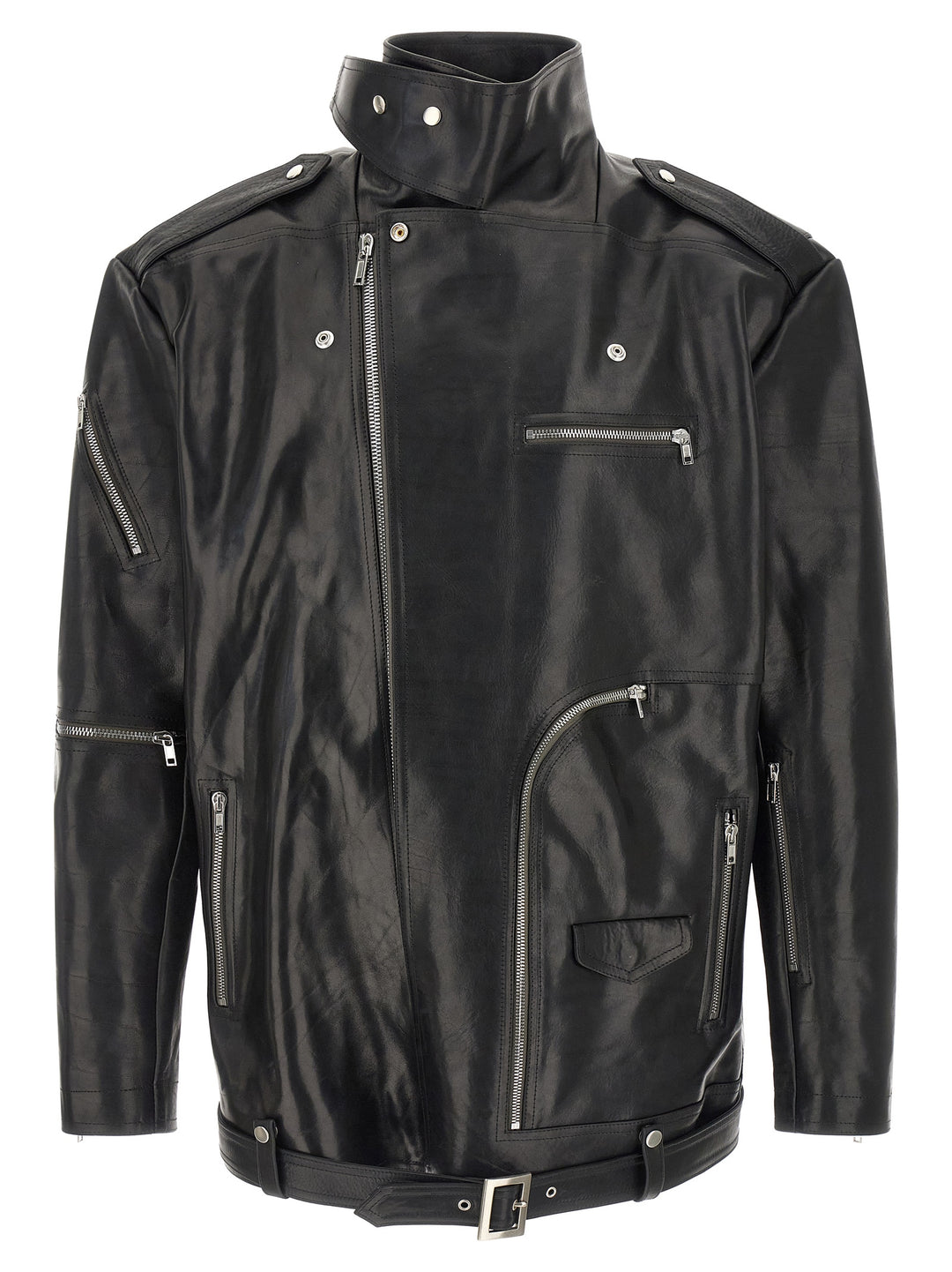 Rick Owens Black Bull Skin Leather Jacket