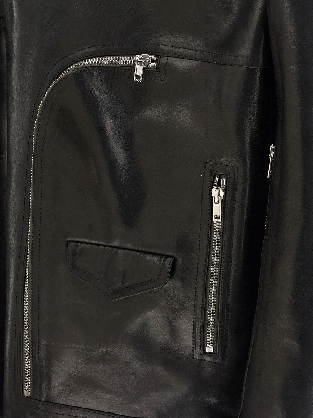 Rick Owens Black Bull Skin Leather Jacket