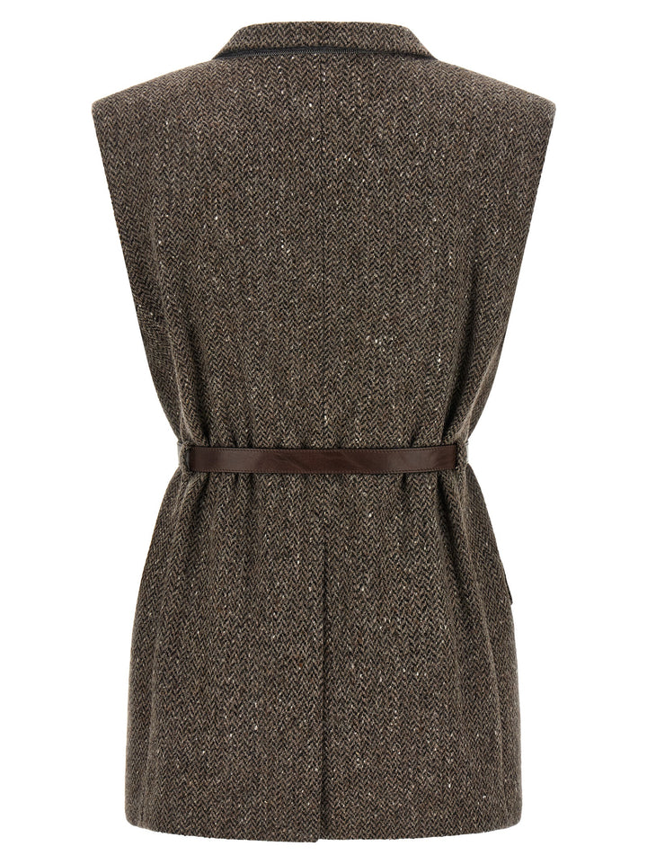 Brunello Cucinelli Brown Virgin Wool Sleeveless Jacket