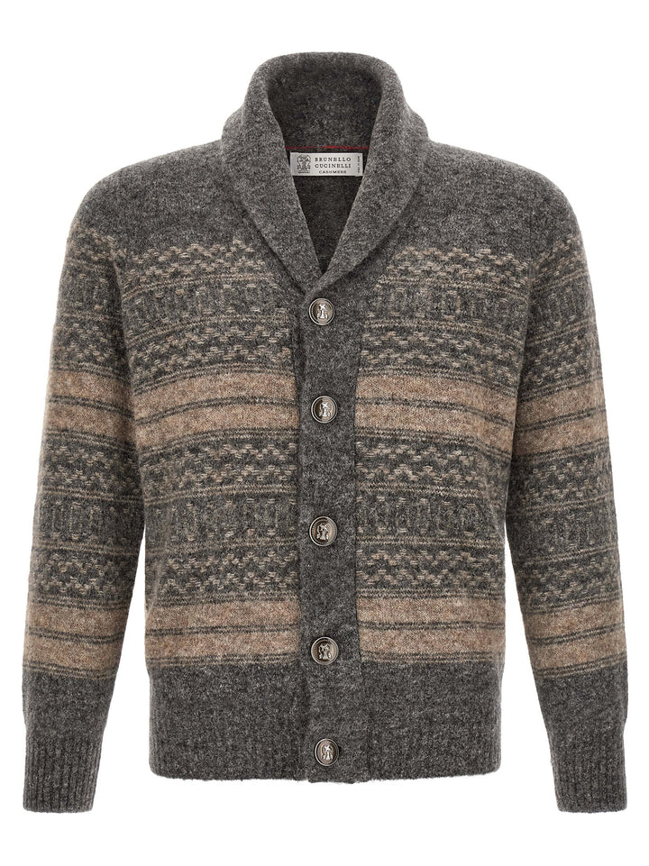 Brunello Cucinelli Gray Alpaca Leather Cardigan