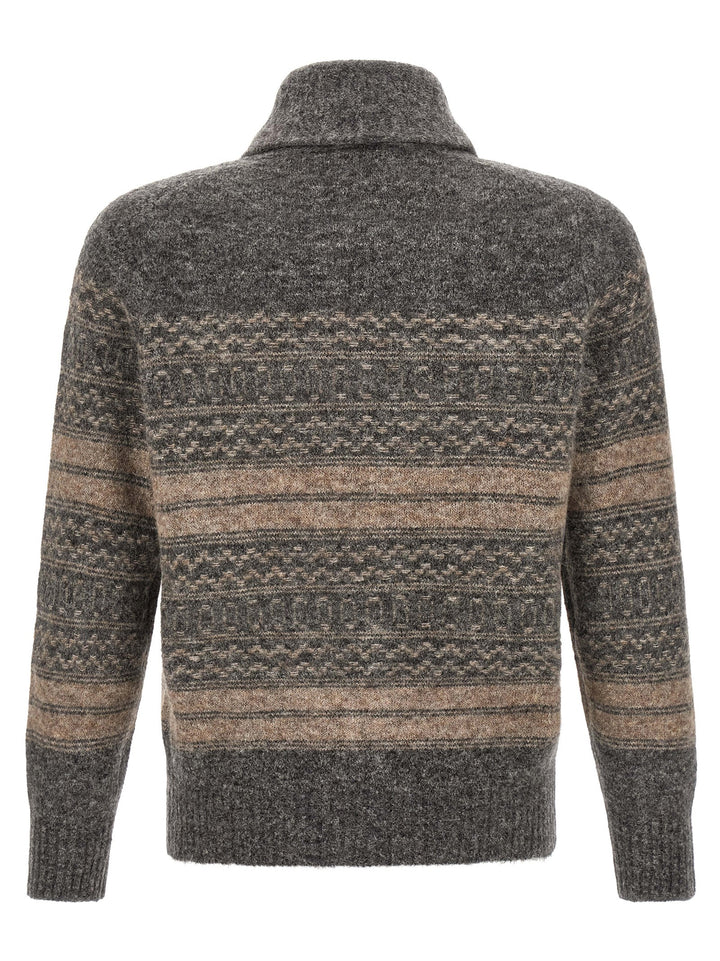 Brunello Cucinelli Gray Alpaca Leather Cardigan