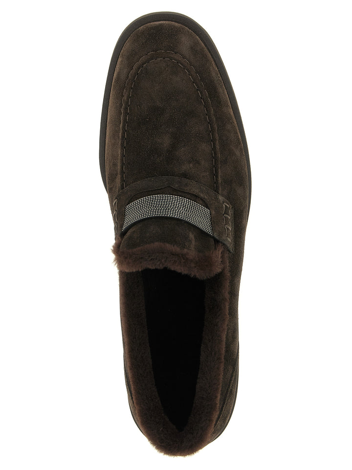 Brunello Cucinelli Brown Calfskin Slip-On Loafers