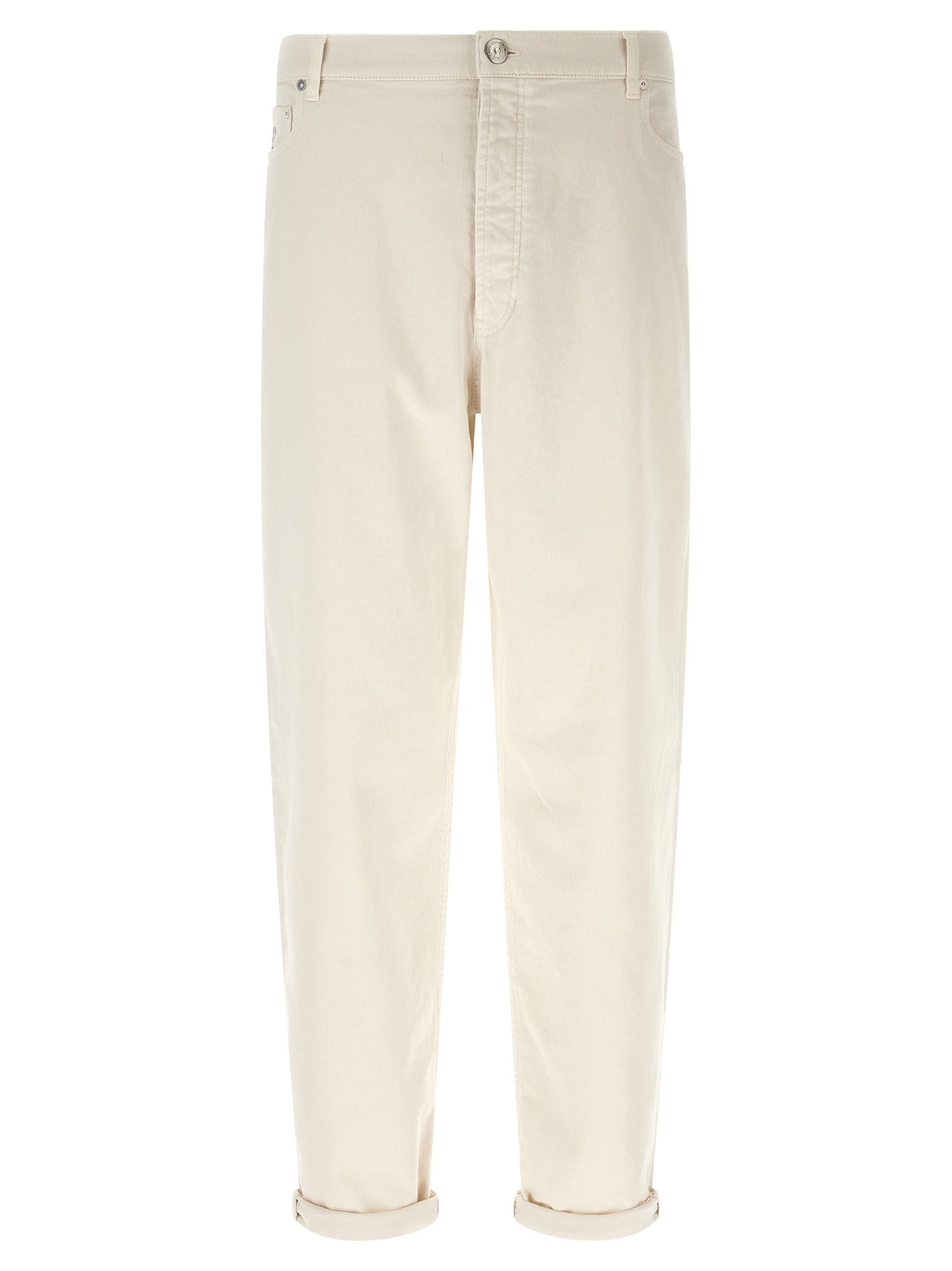 Brunello Cucinelli White Cotton Relaxed Fit Jeans