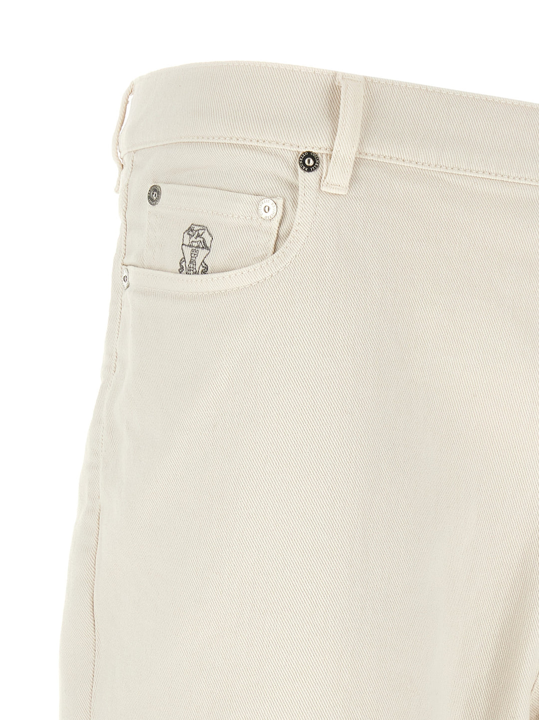 Brunello Cucinelli White Cotton Relaxed Fit Jeans