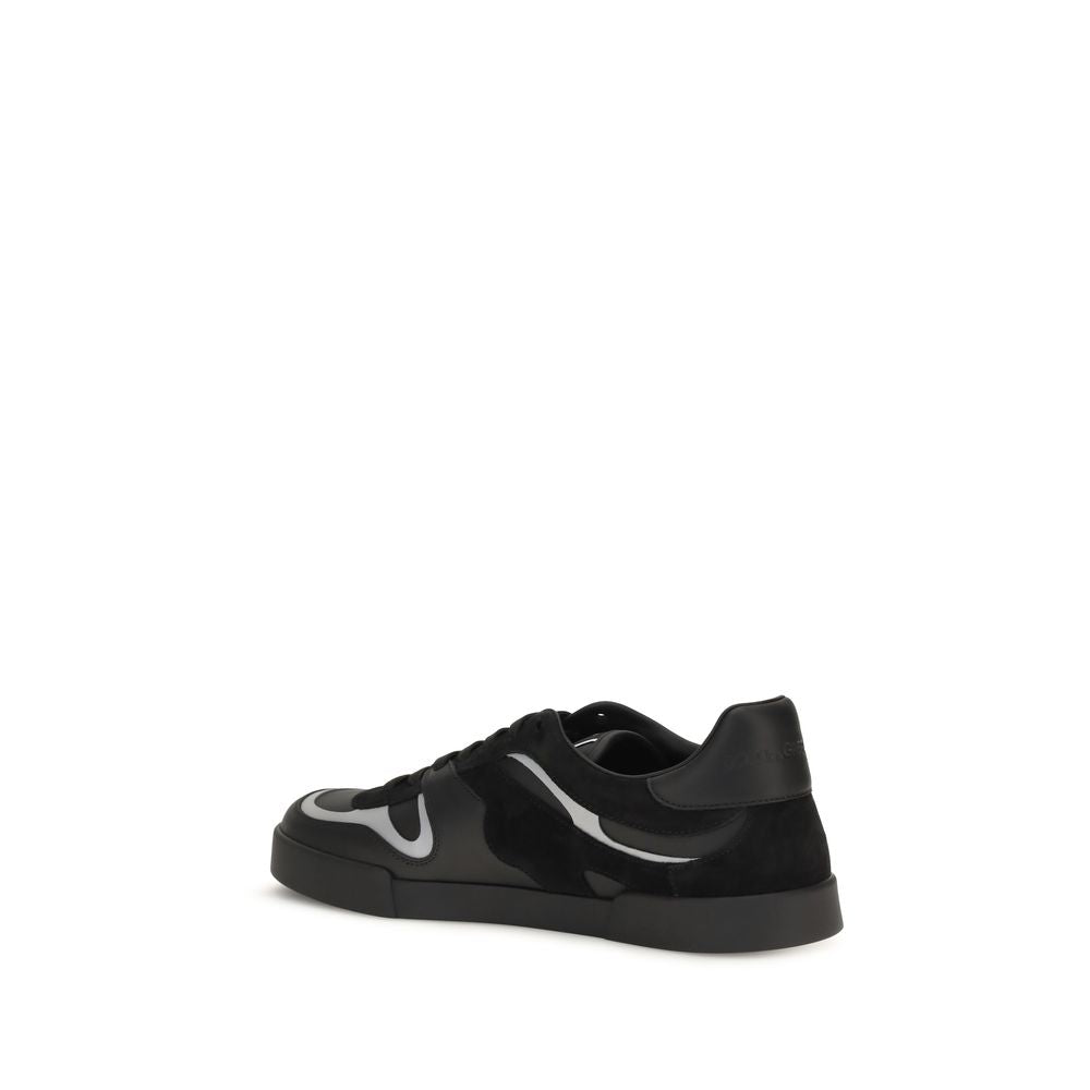 Dolce &amp; Gabbana Black Calf Leather Bos Taurus Sneakers